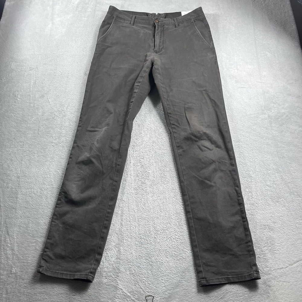 Mott and Bow Pants Mens 30x30 Twill Chino Cotton Flat Front Charles Gray
